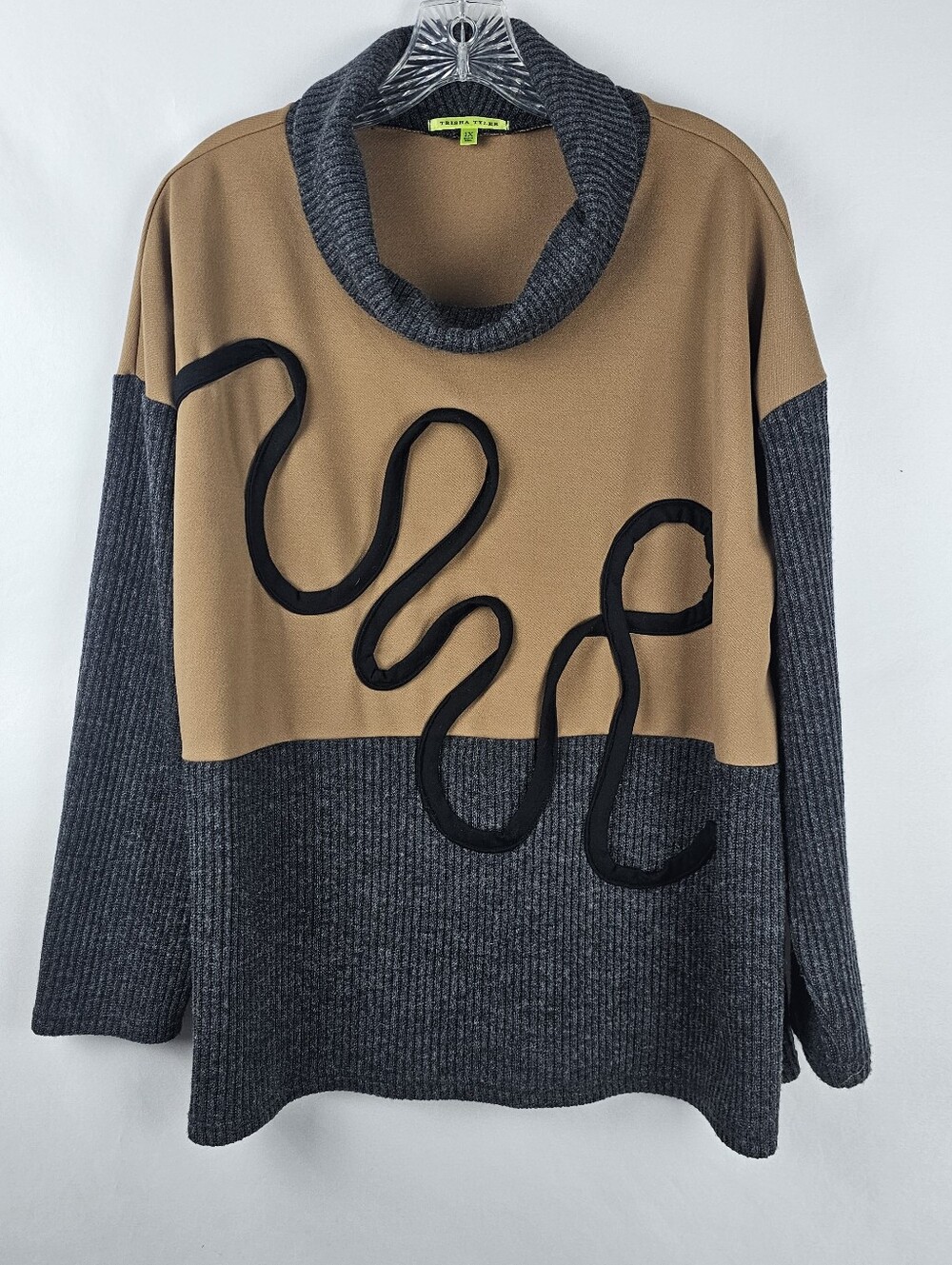 Trisha Tyler Colorblock Cowl Neck Pullover Sweater 1X Art To Wear Earthy
